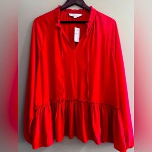 NWT Loft red neck tie peplum top